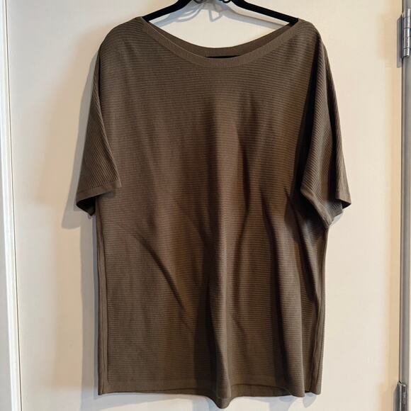 New Talbots Ribbed Knit Top Olive Green Boat Neck Pullover Short Sleeve Sz XL - Picture 1 of 6